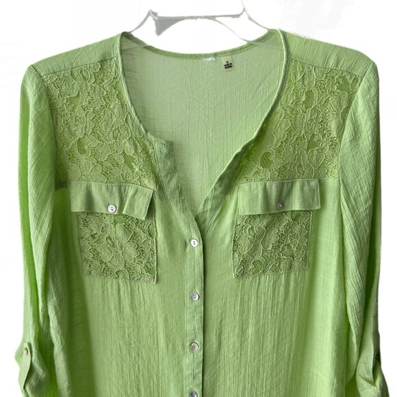 NY Collection Coastal Summertime Top Light Green Breathable Women’s Blouse S - Picture 2 of 7